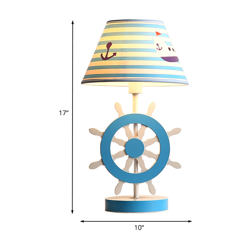 Fabric Conical Study Light Kids 1-Bulb Blue Reading Book Lamp with Rudder Base for Bedroom