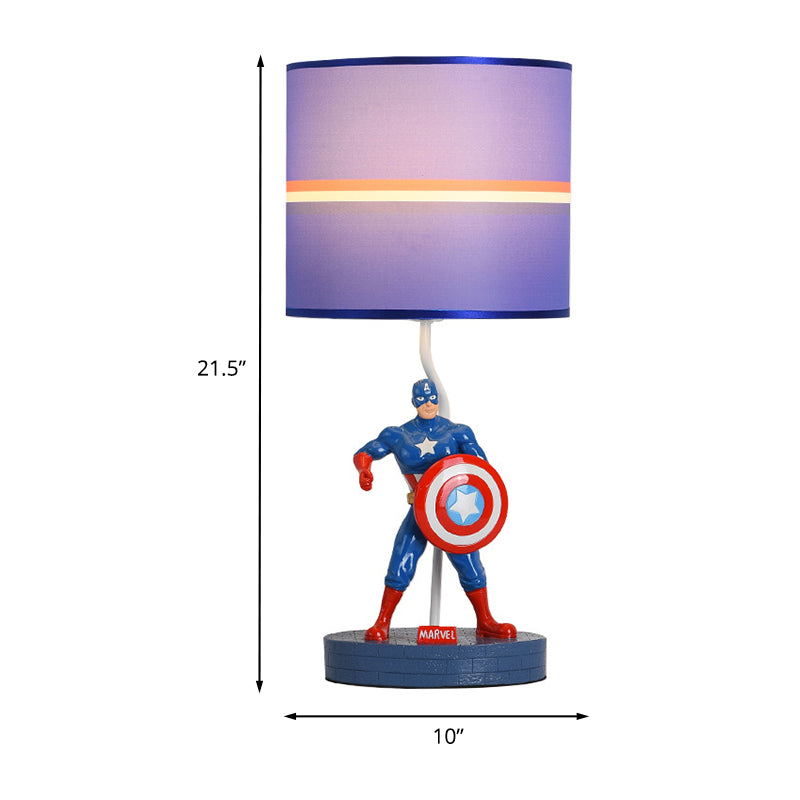 Kids Drum Fabric Night Light 1 Head Nightstand Lamp in Blue with Cartoon Character Decoration