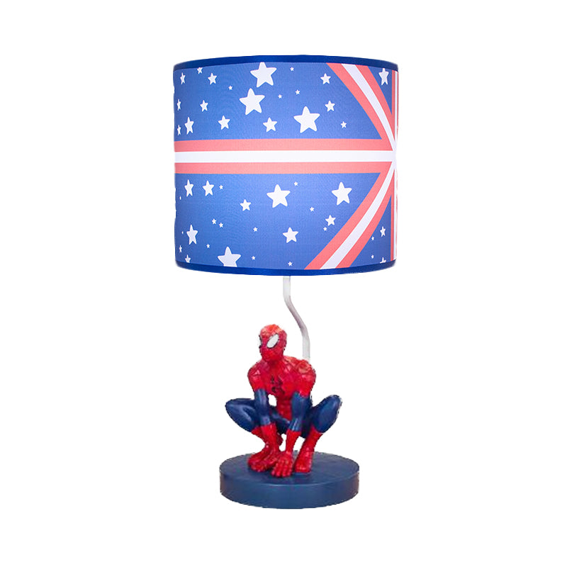 Fabric Drum Nightstand Lamp Kids 1 Bulb Night Table Lighting in Blue with Star Pattern for Nursery