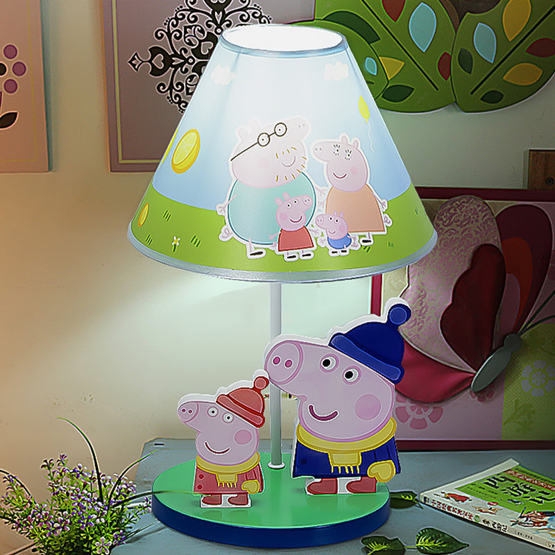 Blue Umbrella Bureau Light Kids 1 Head Tissu Shade Night Table Éclairage avec décor de cochon de dessin animé