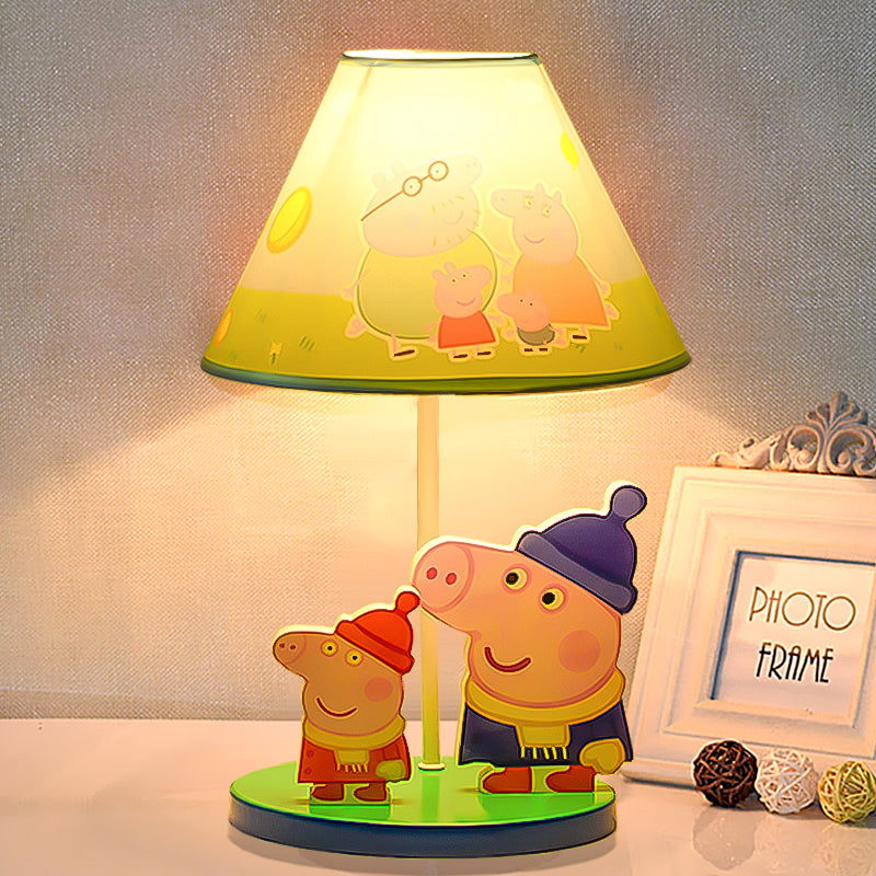 Blue Umbrella Desk Light Kids 1 Head Fabric Shade Night Table Lighting with Cartoon Pig Decor