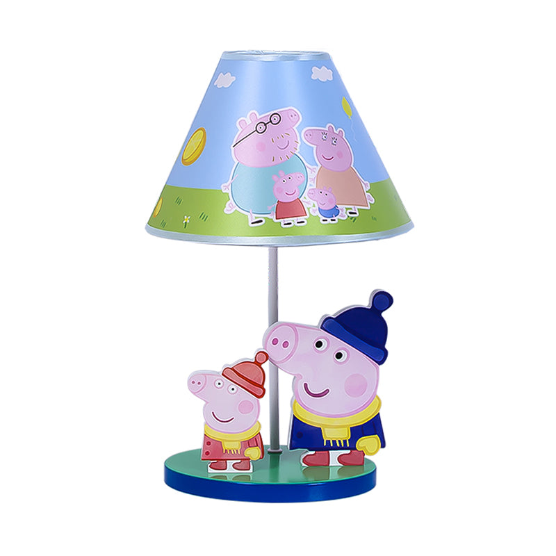 Blue Umbrella Bureau Light Kids 1 Head Tissu Shade Night Table Éclairage avec décor de cochon de dessin animé