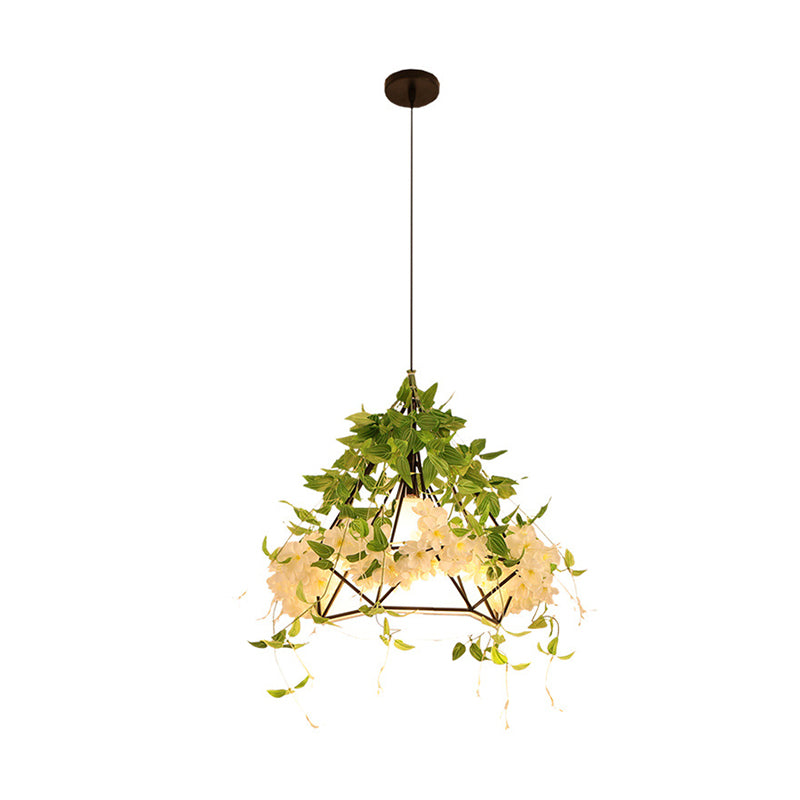 Plafonnage blanc / rose 1-Bulb Pendant le pendentif de chute de cage de diamant industriel avec décor de fleur de cerisier, 10 "/ 15" / 18 "de largeur