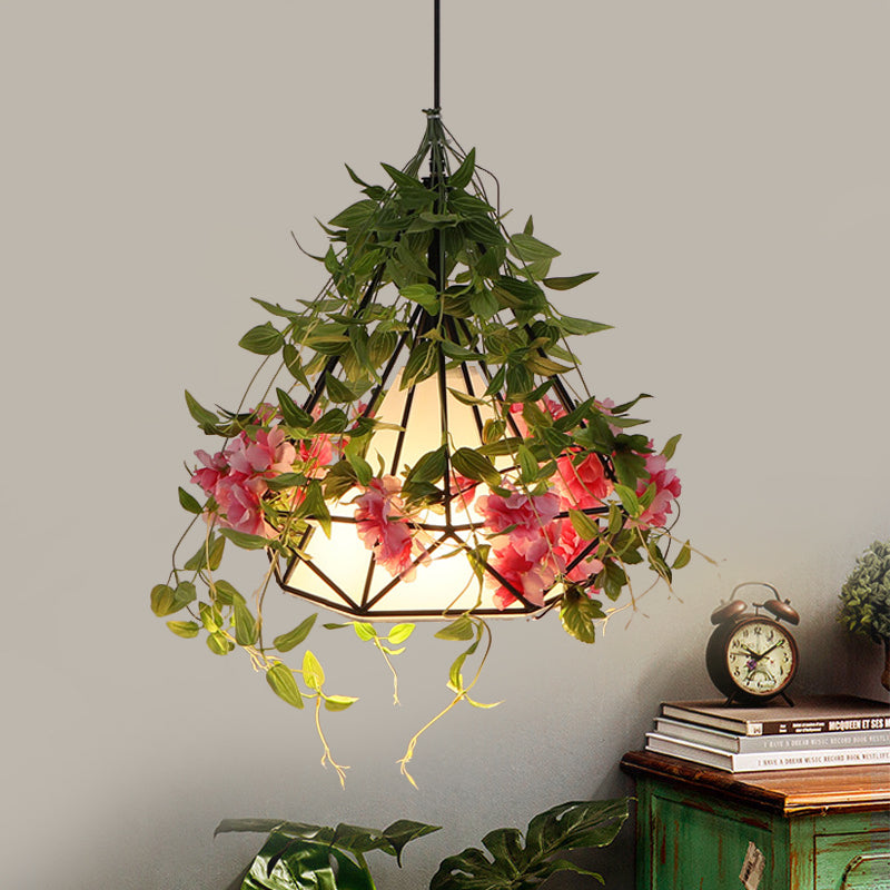 Lampada a soffitto a 1 bulba bianca/rosa industriale Diamond Dropserve a goccia con arredamento a fiori di ciliegio, largo 10 "/15"/18 "