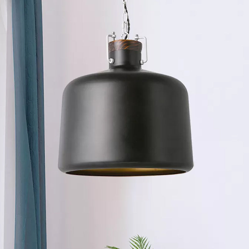 Bucket Restaurant Pendant Light Fixture Industrial Iron 1 Bulb Black/White Ceiling Suspension Lamp