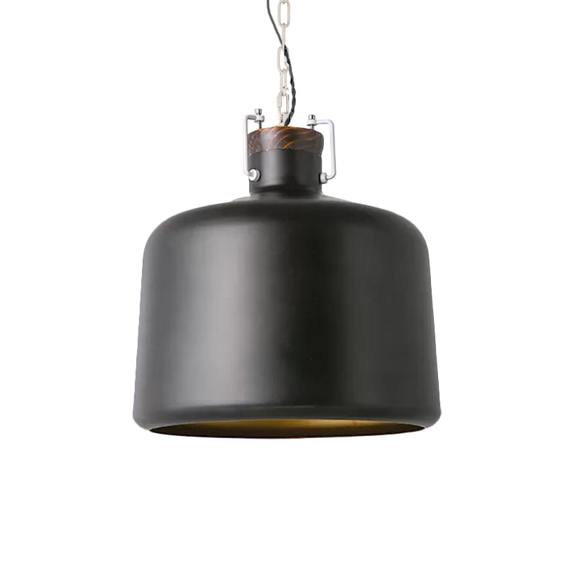 Bucket Restaurant Pendant Light Fixture Industrial Iron 1 Bulb Black/White Ceiling Suspension Lamp