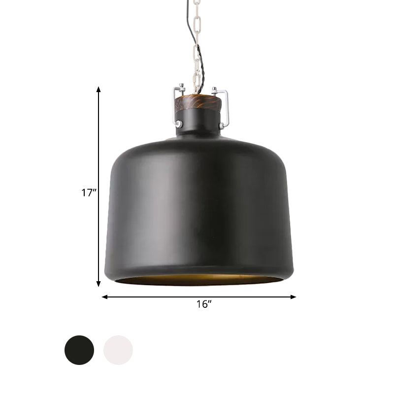 Bucket Restaurant Pendant Light Fixture Industrial Iron 1 Bulb Black/White Ceiling Suspension Lamp