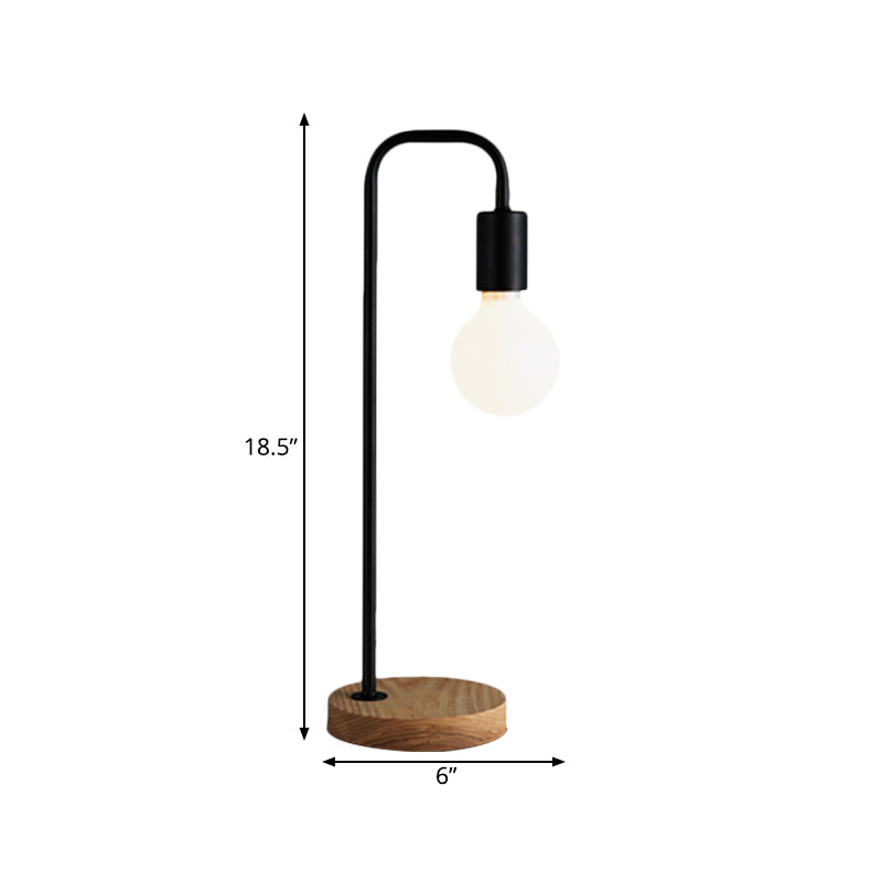 Lumière nocturne en forme d'ampoule industrielle 1 lampe de table en fer de tête en noir avec base en bois pour chambre à coucher