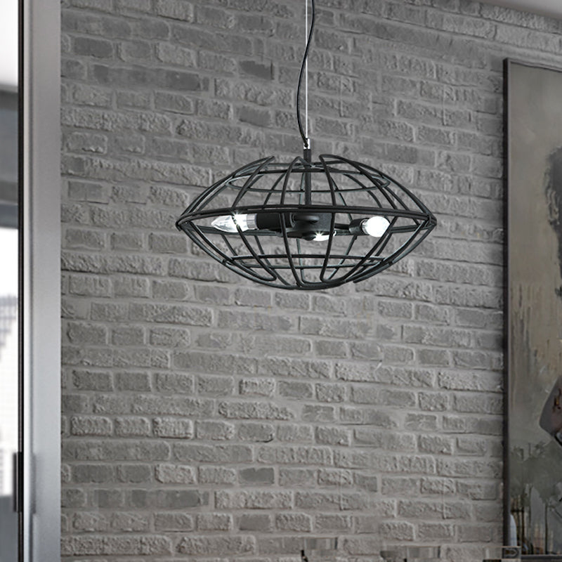 Metal Black Chandelier Light UFO Wire Cage 3 Bulbs Factory Suspension Lighting for Restaurant