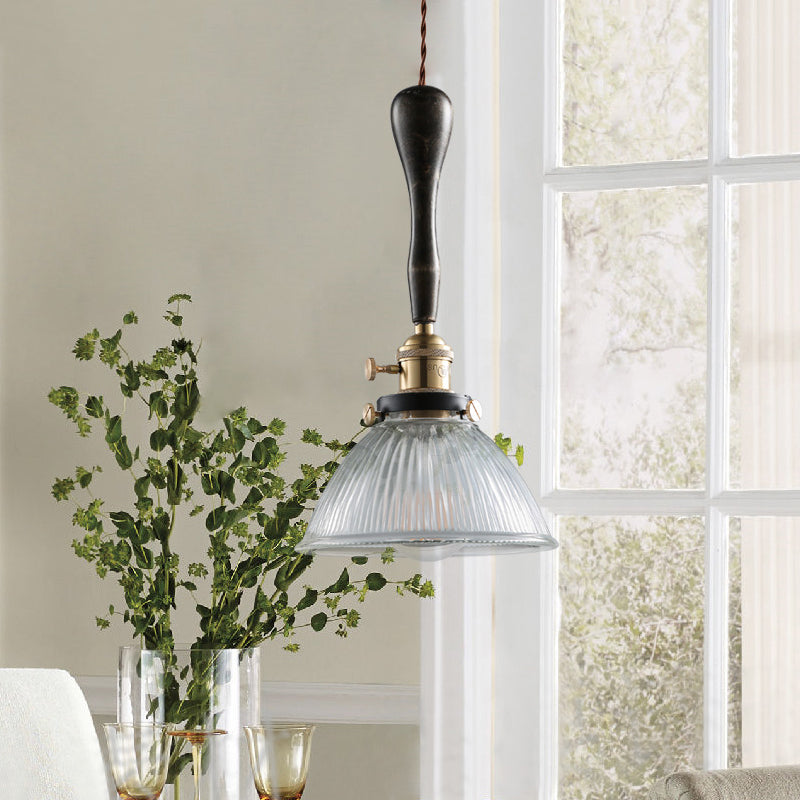 Bowl Dining Room Pendant Lighting Industrial Clear Prismatic Glass 1 Head Black Hanging Light