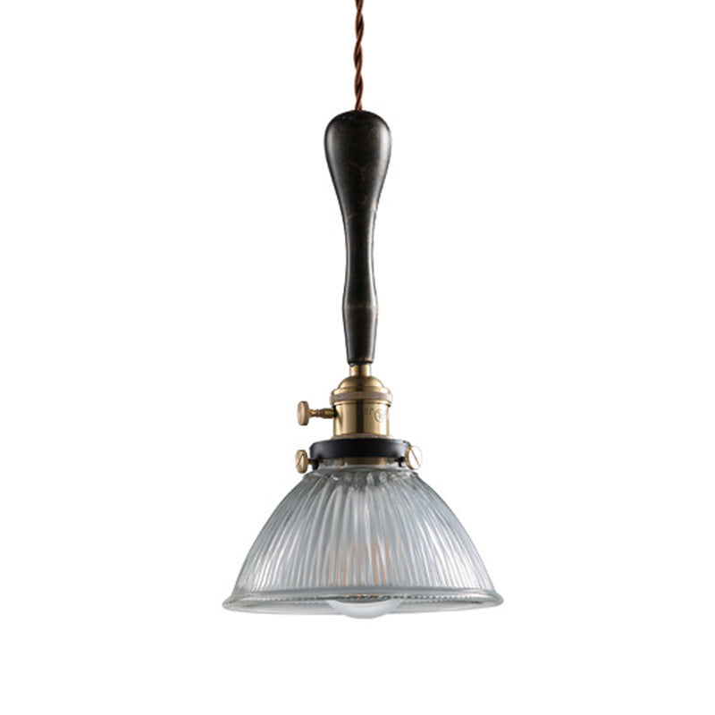 Bowl Dining Room Pendant Lighting Industrial Clear Prismatic Glass 1 Head Black Hanging Light