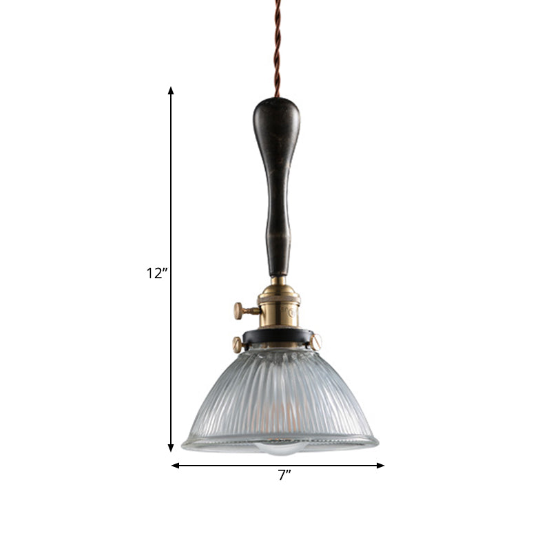 Bowl Dining Room Pendant Lighting Industrial Clear Prismatic Glass 1 Head Black Hanging Light