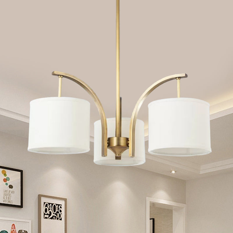 3/5 bulbes lustre éclairage country tambour tambour tissu lampe suspendue en or avec un bras incurvé en métal