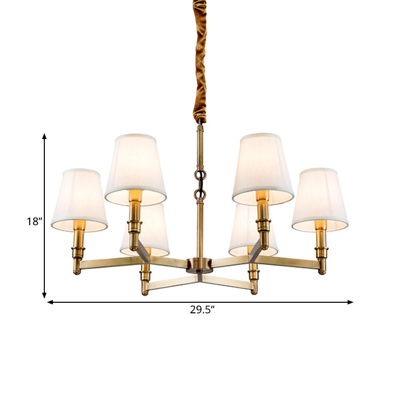 Metal Gold Chandelier Lighting Conical 6/8-Light Countryside Suspension Pendant with Fabric Shade for Living Room