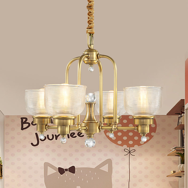 Prismatic Glass Gold suspension du lustre Bol Shade 4/6-Light Colonialist Metal Suspension Pendante Light for Kitchen