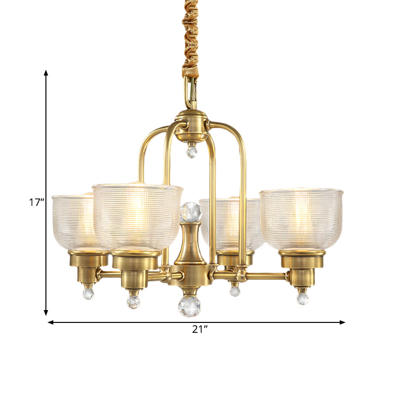 Prismatic Glass Gold suspension du lustre Bol Shade 4/6-Light Colonialist Metal Suspension Pendante Light for Kitchen