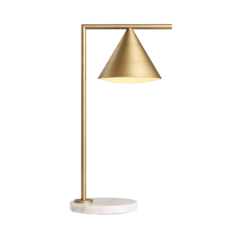 1 Head Metal Table Light Colonialist Gold Conical Bedroom Nightstand Lamp with Marble Base