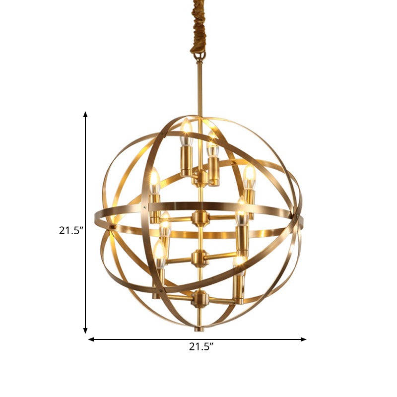 8 lampadina lampada lampadario tradizionale Candelabra Luce a soffitto sospeso metallico in oro con gabbia a filo globale