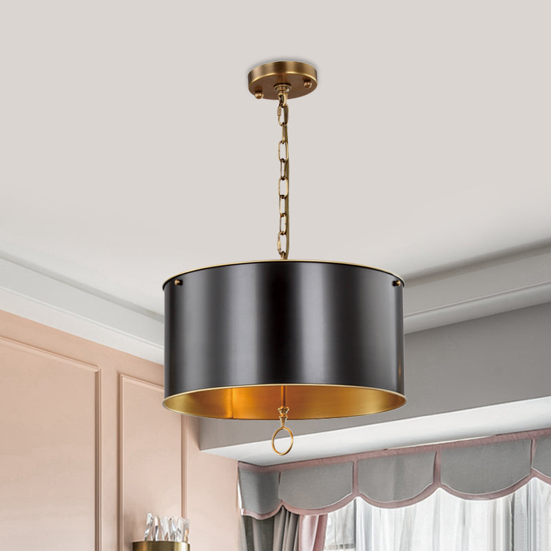 Zwart 1 bol hanglampje kit traditionele metalen trommelschaduw hanglamp voor woonkamer