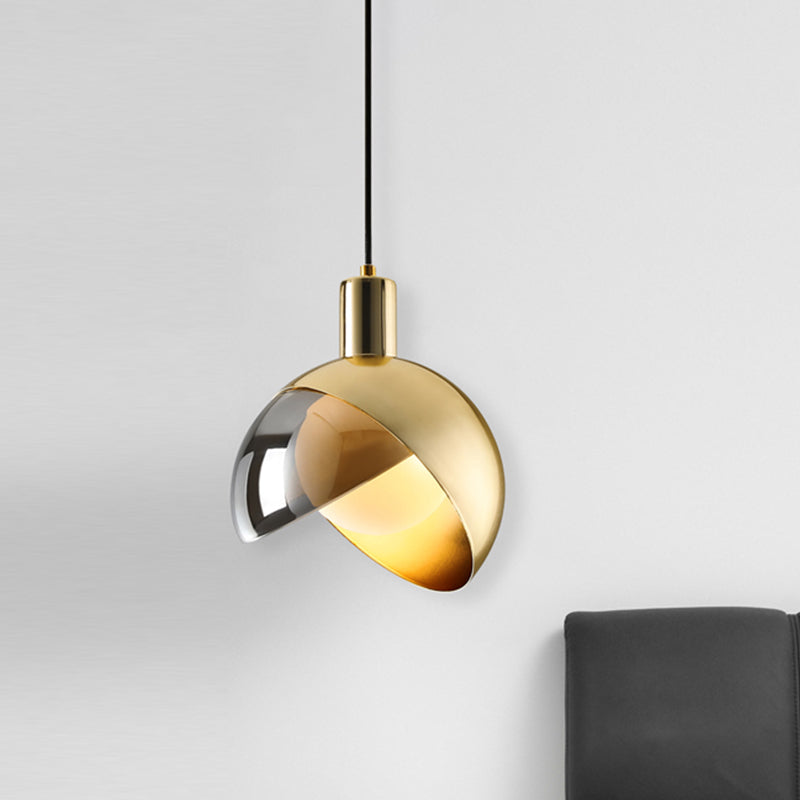 Gold 1 Light Hanging Pendant Light Farmhouse Metallic Double-Dome Suspension Lighting for Bedroom