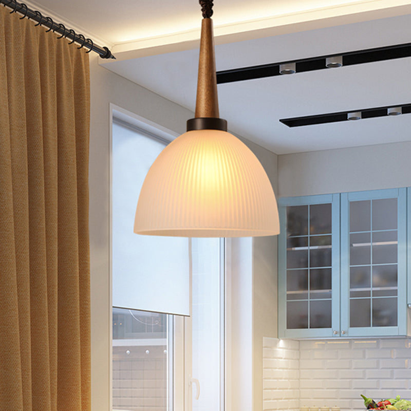 1 bulbe Pendant Light Kit Lodge Dome Shade White Verre Suspension Éclairage pour salle à manger