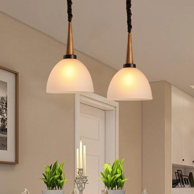 1 Bulb Pendant Light Kit Lodge Dome Shade White Glass Suspension Lighting for Dining Room