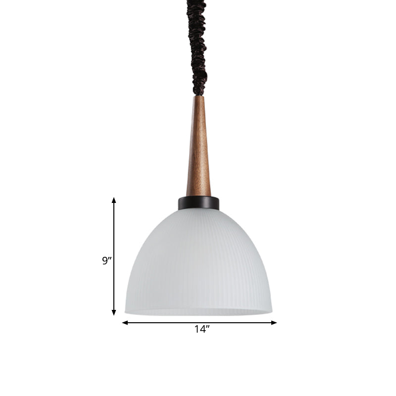 1 bulbe Pendant Light Kit Lodge Dome Shade White Verre Suspension Éclairage pour salle à manger