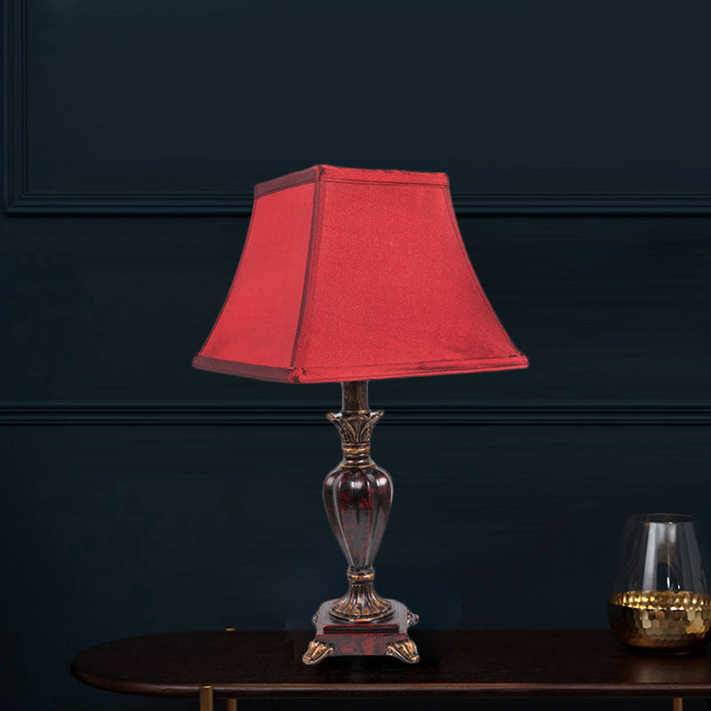 Country Pagoda Table Light 1 Bulb Fabric Night Lighting in Red with Resin Font Base for Bedside