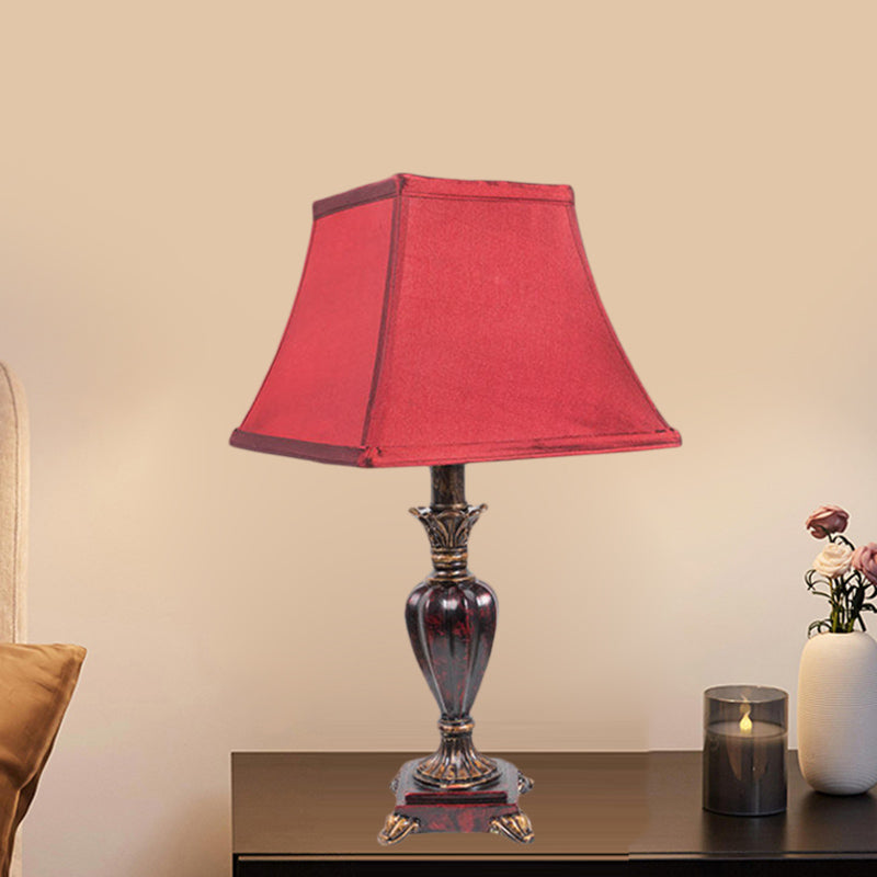 Pagode country Light Light 1 Bulb Tissu Night Lighting en rouge avec base de police en résine pour le chevet