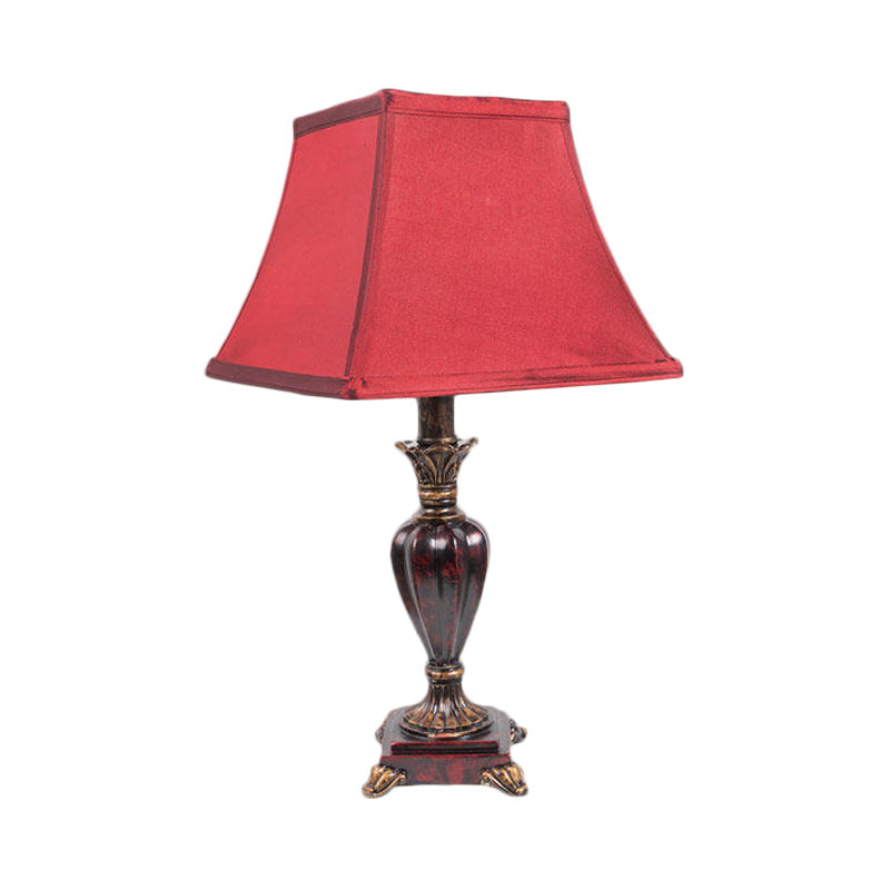 Country Pagoda Table Light 1 Bulb Fabric Night Lighting in Red with Resin Font Base for Bedside