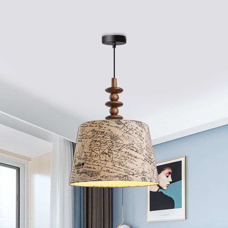 1 lampstofophanging licht plattelandsstof wit conisch script printen eetkamer drop hanger