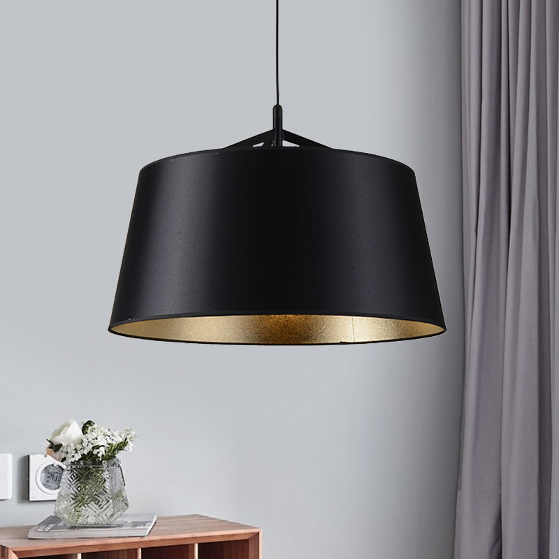 1-Bulb Hanging Light Kit ländliche Esszimmer Suspension Anhänger mit verjüngter Trommelstoffschatten in Schwarz, 16,5 "/23,5" breit