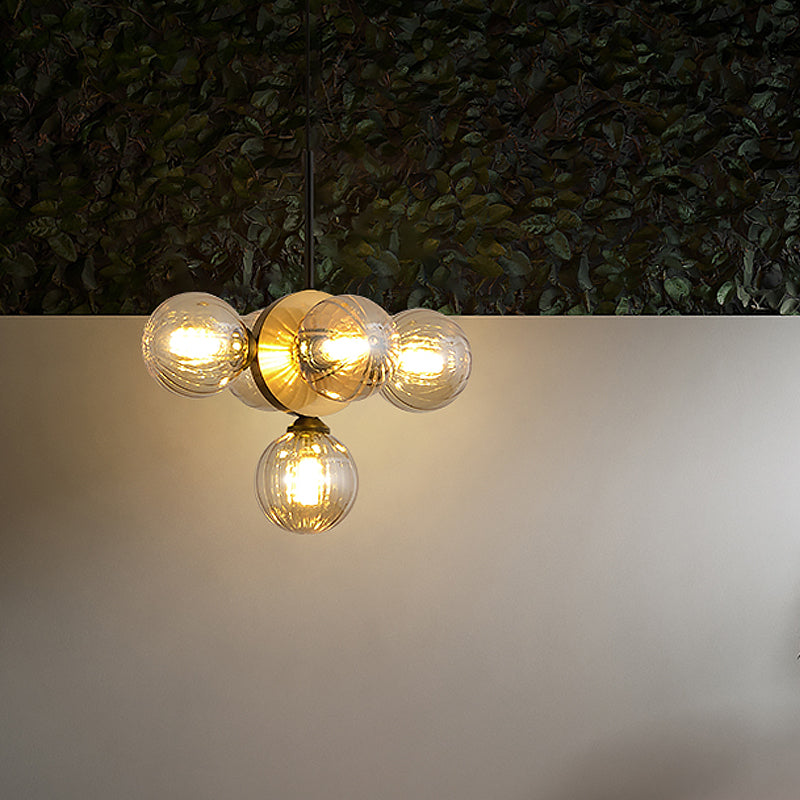 Orbs Restaurant Chandelier Pendant White/Amber Glass 5 Lights Mid Century Ceiling Suspension Lamp with Burst Design