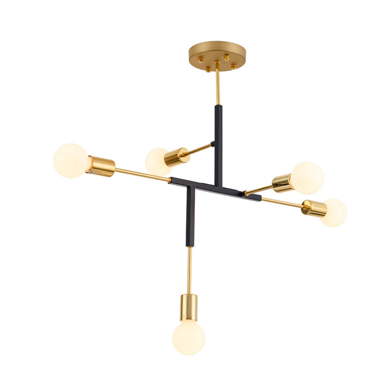 Vertical Exposed Metal Ceiling Light Postmodern 5 Heads Black/White and Gold Semi Flush Mount Chandelier