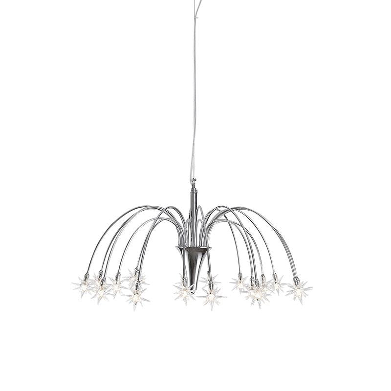 Modern Stylish Starry Clear Glass Pendant 18 Heads Chandelier Light Fixture with Chrome Arched Arm