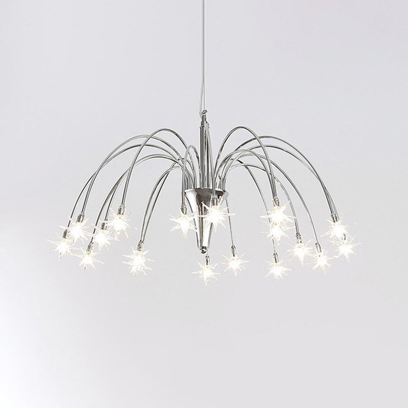 Modern Stylish Starry Clear Glass Pendant 18 Heads Chandelier Light Fixture with Chrome Arched Arm