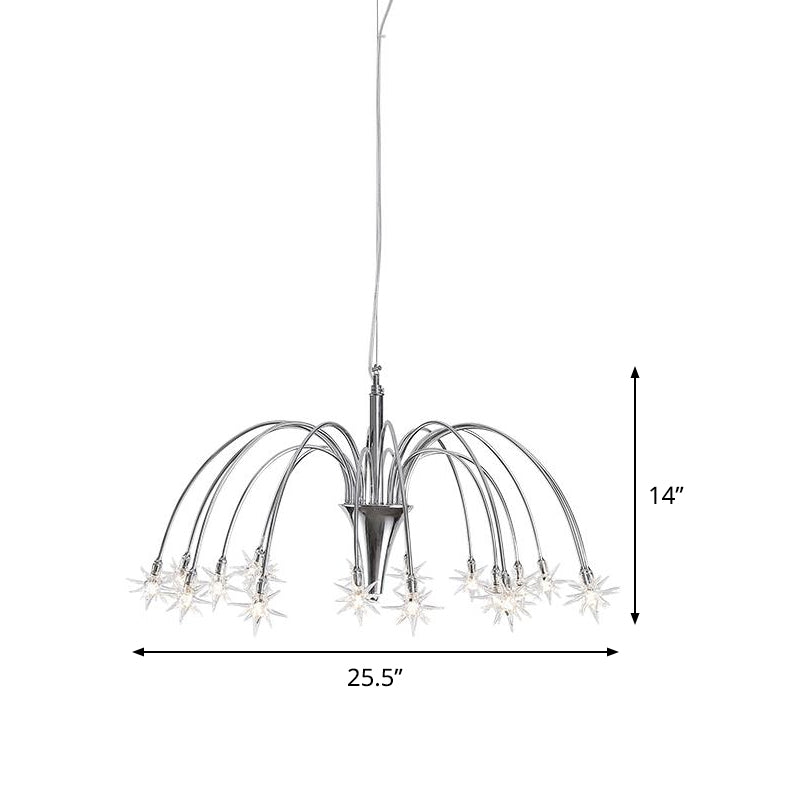 Modern Stylish Starry Clear Glass Pendant 18 Heads Chandelier Light Fixture with Chrome Arched Arm