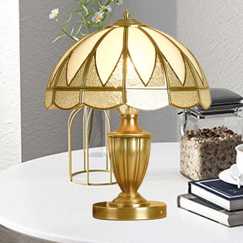 Gold 1 Head Table Light Colonial Beige and Frosted Glass Dome 12"/16" Wide Nightstand Lamp for Bedside