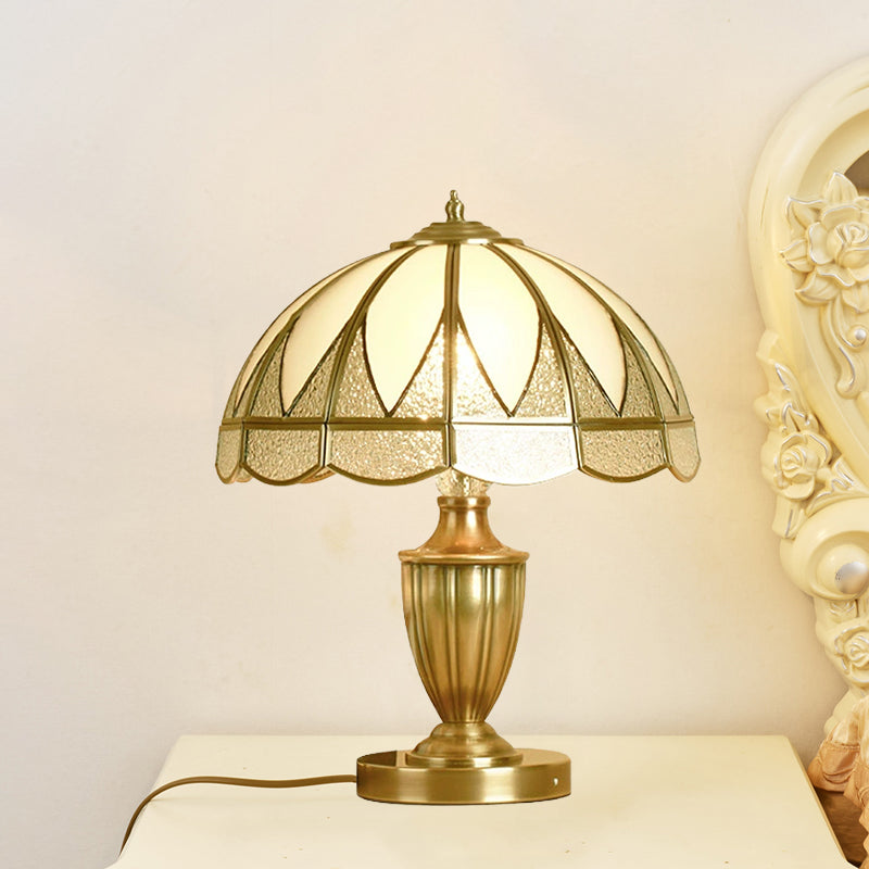 Gold 1 Head Table Light Colonial Beige and Frosted Glass Dome 12"/16" Wide Nightstand Lamp for Bedside