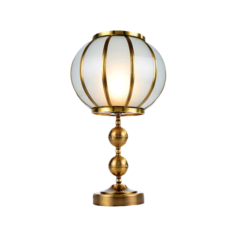 Lantern Bedroom Night Table Lamp Colonial Style Opal Glass 1-Light Gold Finish Nightstand Light with Metal Ball Deco