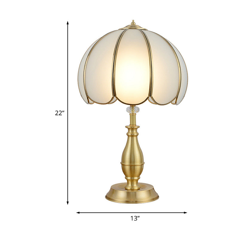 Scalloped Cream Glass Nightstand Lighting Farmhouse Vintage 1-Head Bedside Table Light in Gold