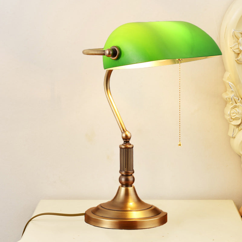 1 Light Rollover Shade Metal Night Light Country Green Glass Nightstand Lamp with Pull Chain for Bedroom