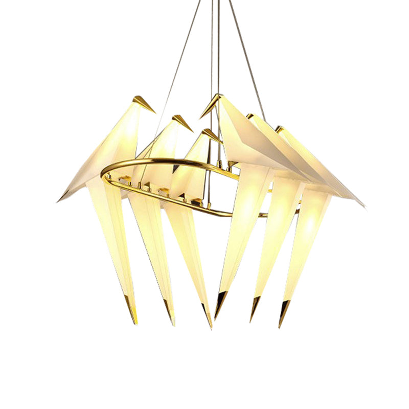 White Bird Shade Chandelier Light Fixture Modernism Style 6-Lights Plastic Hanging Lamp in Gold Finish