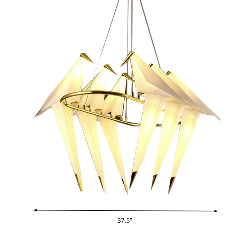 White Bird Shade Chandelier Light Fixture Modernism Style 6-Lights Plastic Hanging Lamp in Gold Finish