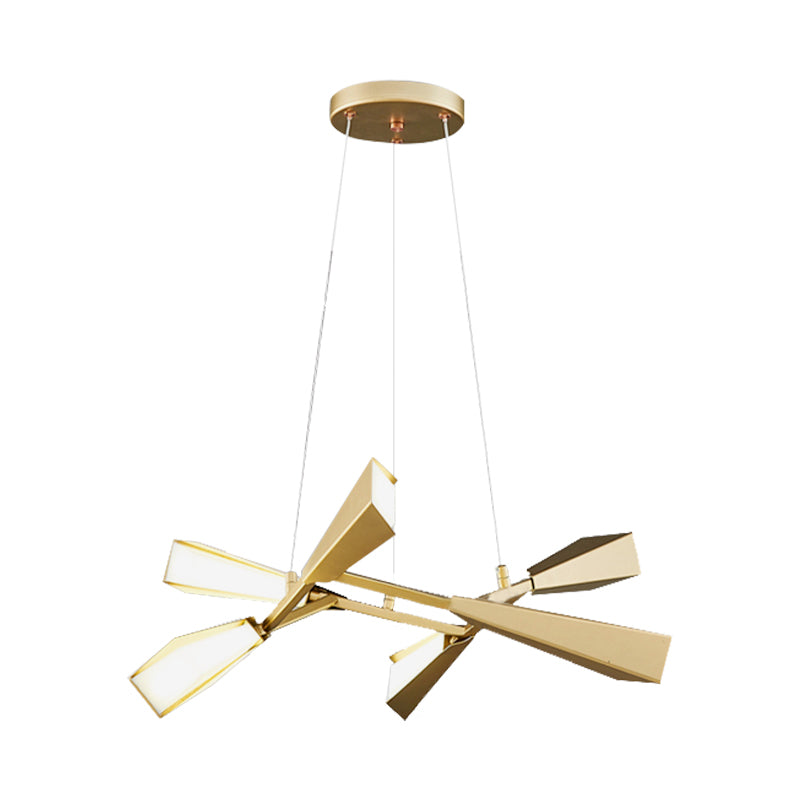 Metal Rectilinear Chandelier Lighting with Quill Shade Modern 6/8 Lights Gold Dining Room Drop Lamp in Warm/White