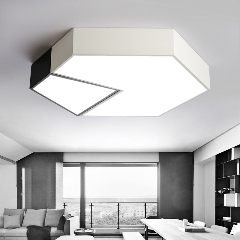 Black and White Hexagon Ceiling Light for Living Room Modernism Acrylic Shade Mount Fixture in White Light, 11"/15"/19" Dia