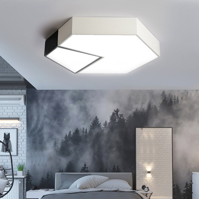 Black and White Hexagon Ceiling Light for Living Room Modernism Acrylic Shade Mount Fixture in White Light, 11"/15"/19" Dia