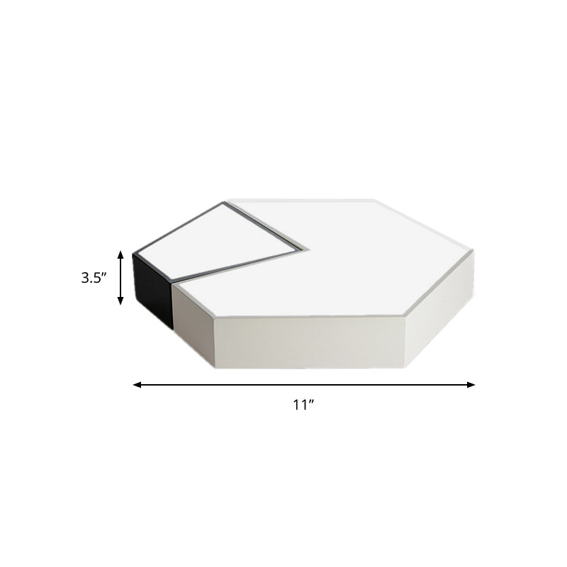 Plafoniera esagonale in bianco e nero per soggiorno Modernismo Lampada con paralume in acrilico a luce bianca, diametro 11"/15"/19"