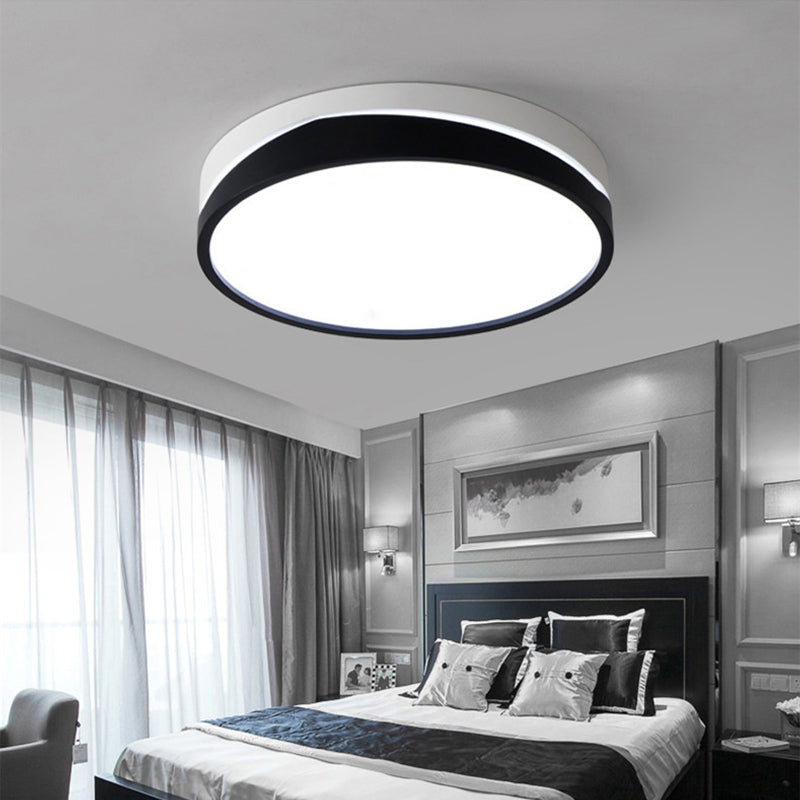 Nordic Drum Ceiling Mounted Light with Acrylic Diffuser Black/White LED Bedroom Flush Mount Ceiling Light, 16"/19.5" Dia