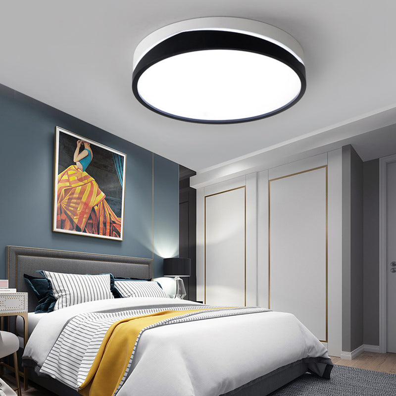 Nordic Drum Ceiling Mounted Light with Acrylic Diffuser Black/White LED Bedroom Flush Mount Ceiling Light, 16"/19.5" Dia